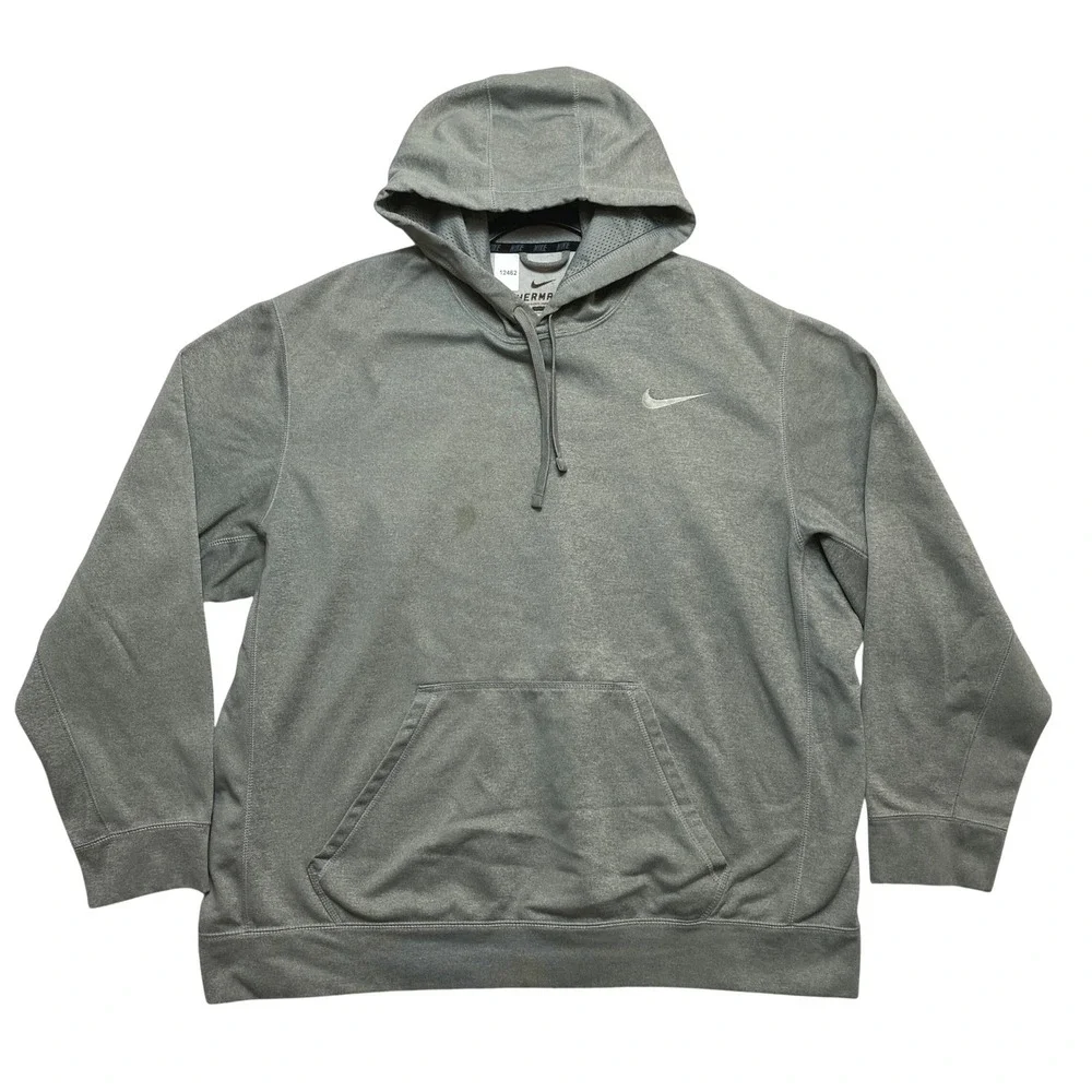 Nike Hoodie Mens XXL Gray Therma-FIT Pullover Sweatshirt Swoosh Logo Adult